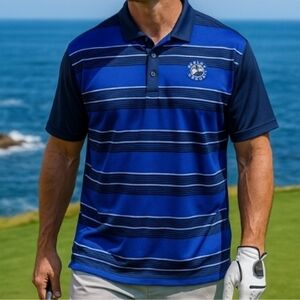 Pebble Beach Collection Men's L Pebble Beach Golf Links Striped Polo Shirt Blue